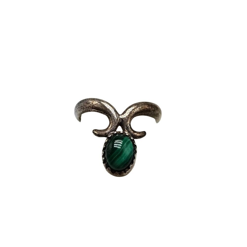 Vintage Silver Navajo Ring Green Malachite Unique Tribal Design Size 5.25